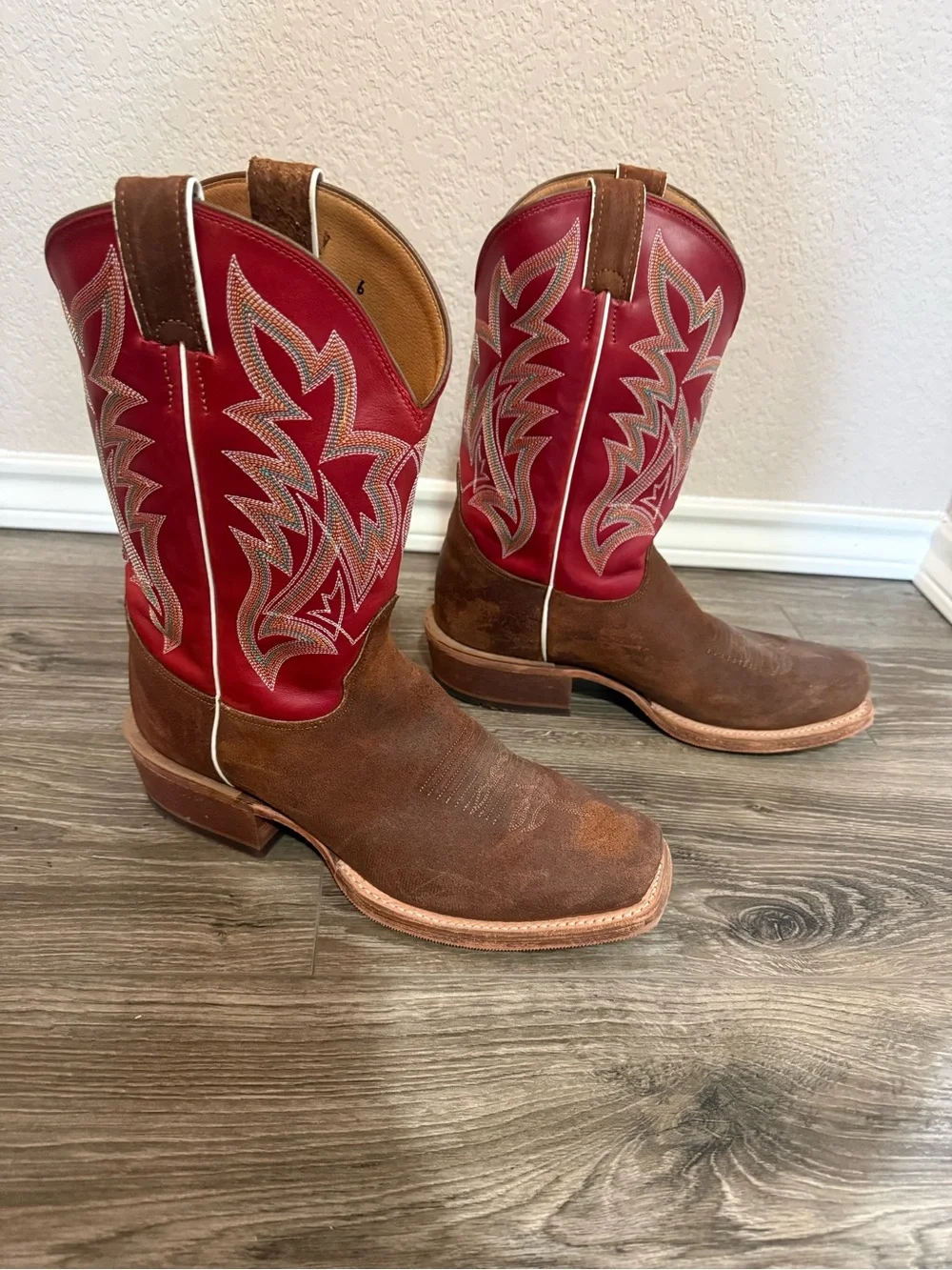 Justin Bent Rail BR772 Western Cowboy Boots Brown Red Embroidered